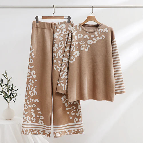 Kiara Leopard Print Woolen Fleece Co-ord Set